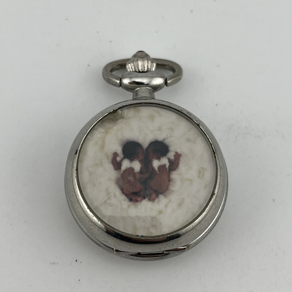Vintage 2002 Ann Geddes‎ Twins Pendant Watch White Dial Silver Case- New Battery